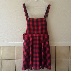 Hot Topic red plaid skirt overalls with pockets XL